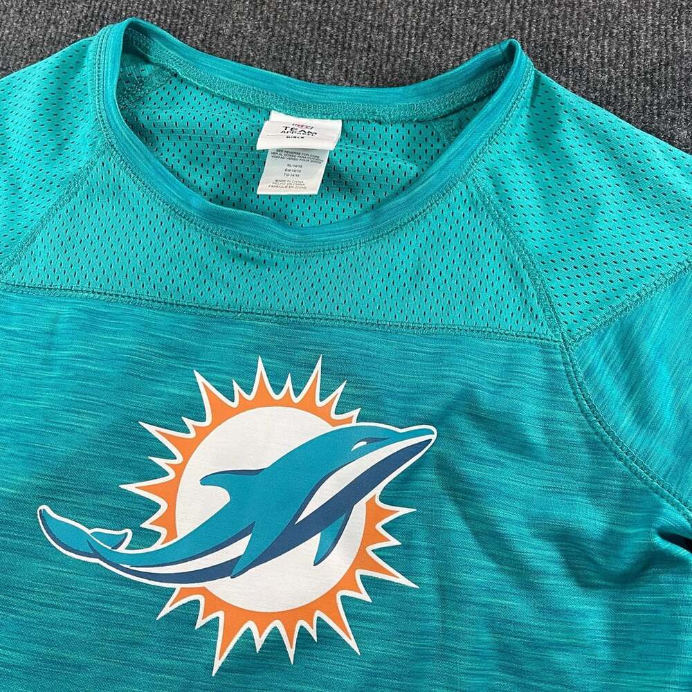 NFL Team Apparel Miami Dolphins Girls Aqua Long Sleeve Mesh shirt XL 14/16